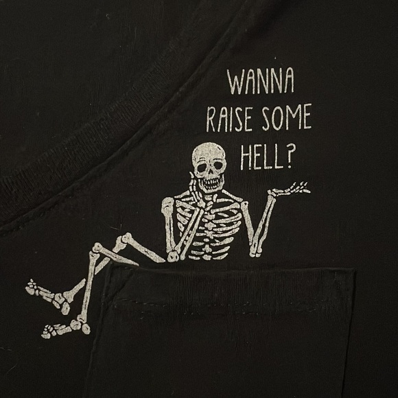 Torrid Raise Some Hell Black V-Neck Pocket Tee Skeleton Halloween Spooky - Picture 7 of 9